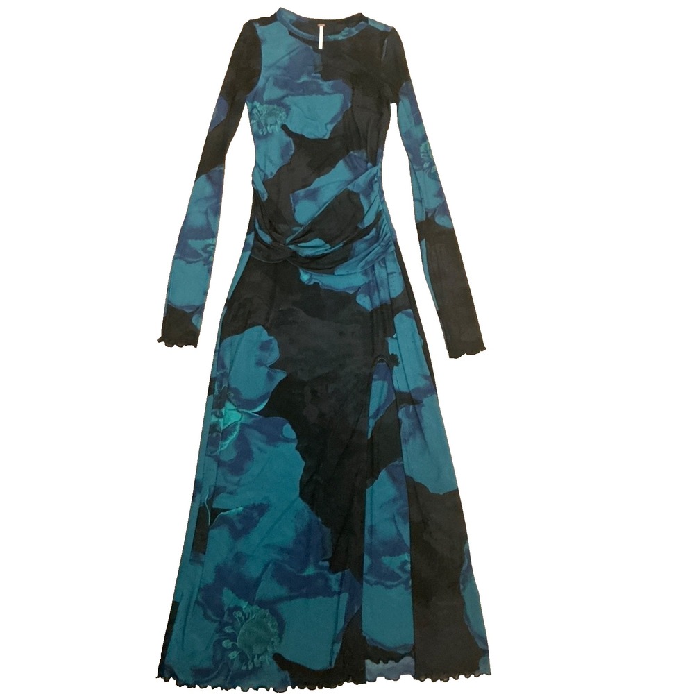 Free People Gianni Dress Size S Long Sleeve Floral Print Leg Slit